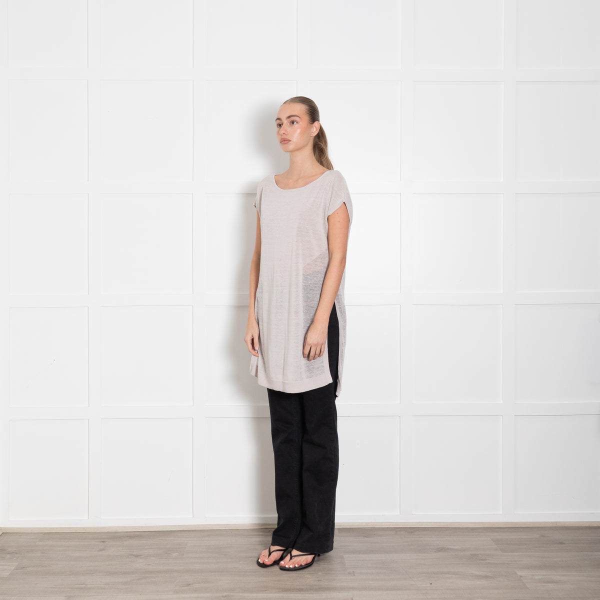 Duffy Light Beige Linen Blend Sleeveless Knitted Tunic