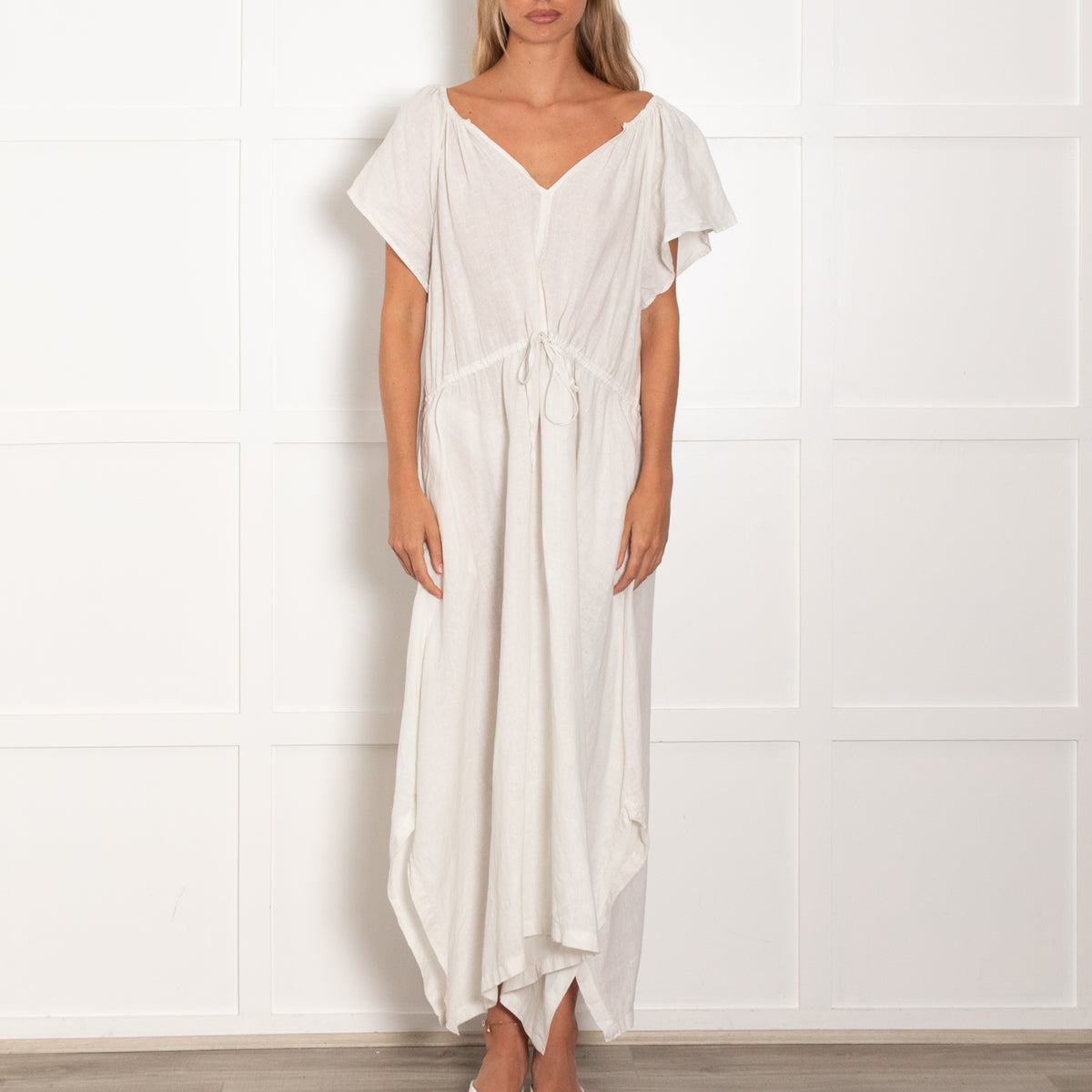 Velvet by Graham & Spencer White Linen Relaxed Fit Drawstring Waist Maxi Dress