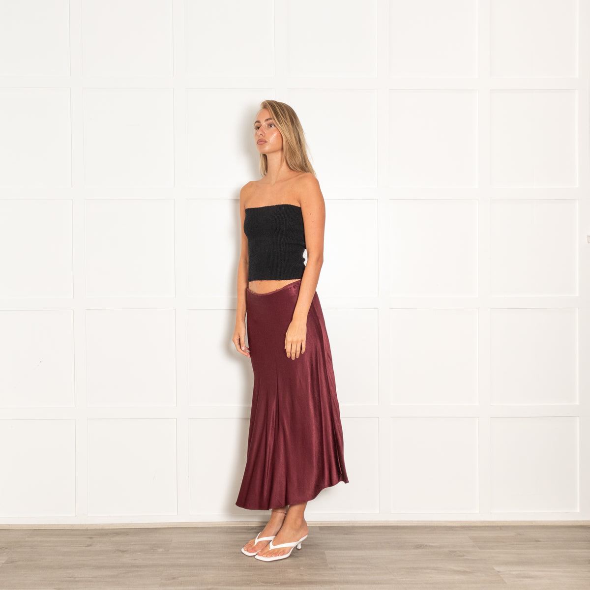 Samsoe Samsoe Burgundy Satin Midi Skirt