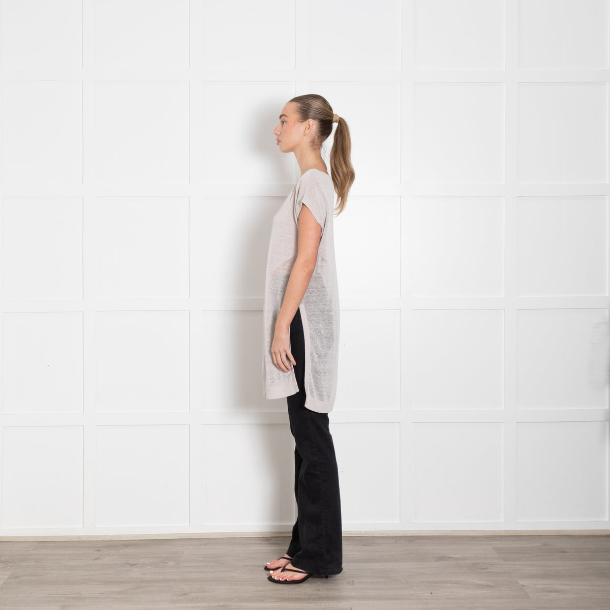 Duffy Light Beige Linen Blend Sleeveless Knitted Tunic