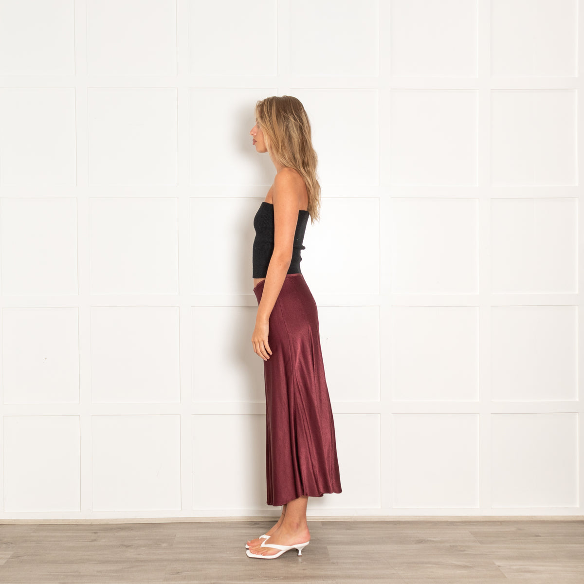 Samsoe Samsoe Burgundy Satin Midi Skirt