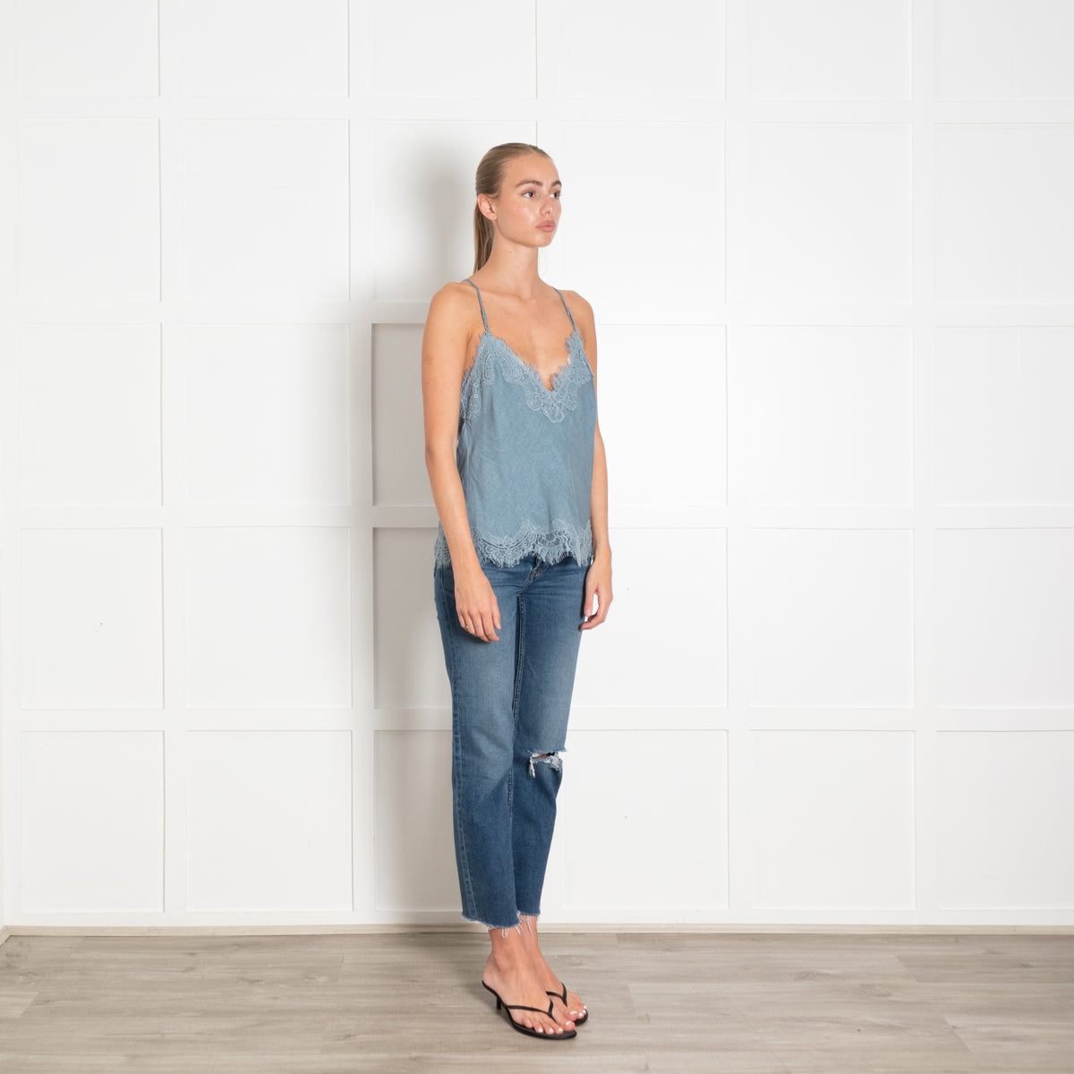 Gold Hawk Blue Chambray Lace Detail Camisole Top