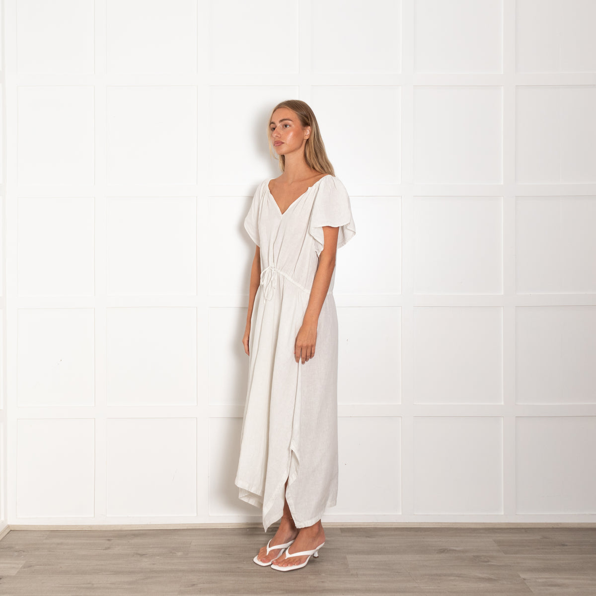 Velvet by Graham & Spencer White Linen Relaxed Fit Drawstring Waist Maxi Dress