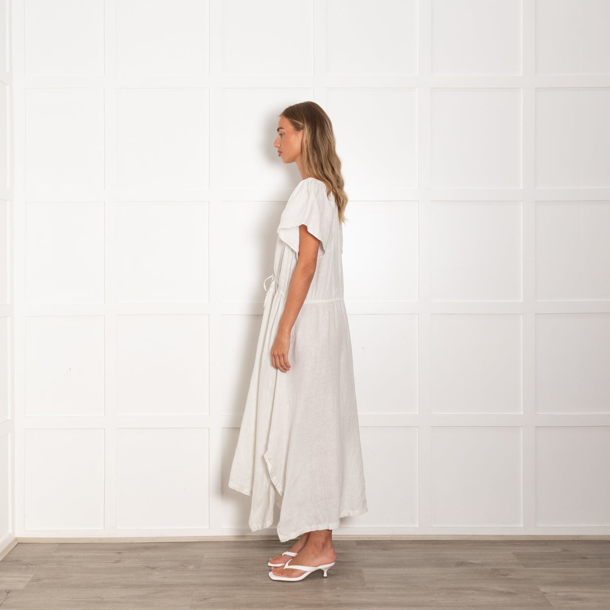 Velvet by Graham & Spencer White Linen Relaxed Fit Drawstring Waist Maxi Dress