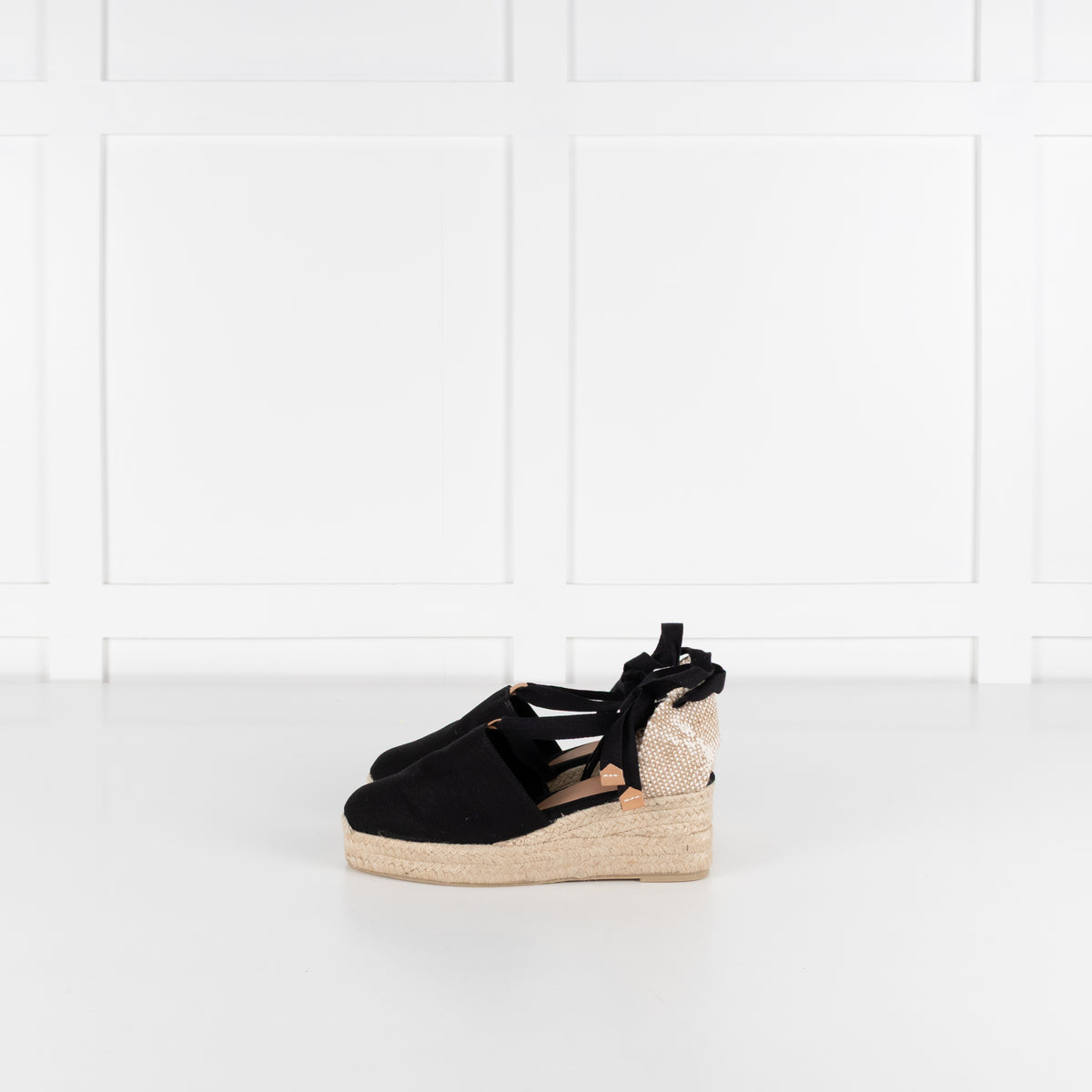 Castaner Black Linen Wedge Espadrilles