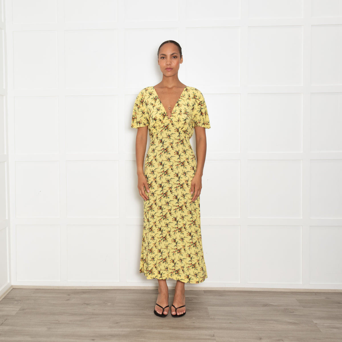 Sandro Yellow Floral Tea Dress with Cap Sleeves Phoenix Style Sandro Yellow Floral Tea Dress with Cap Sleeves Phoenix Style