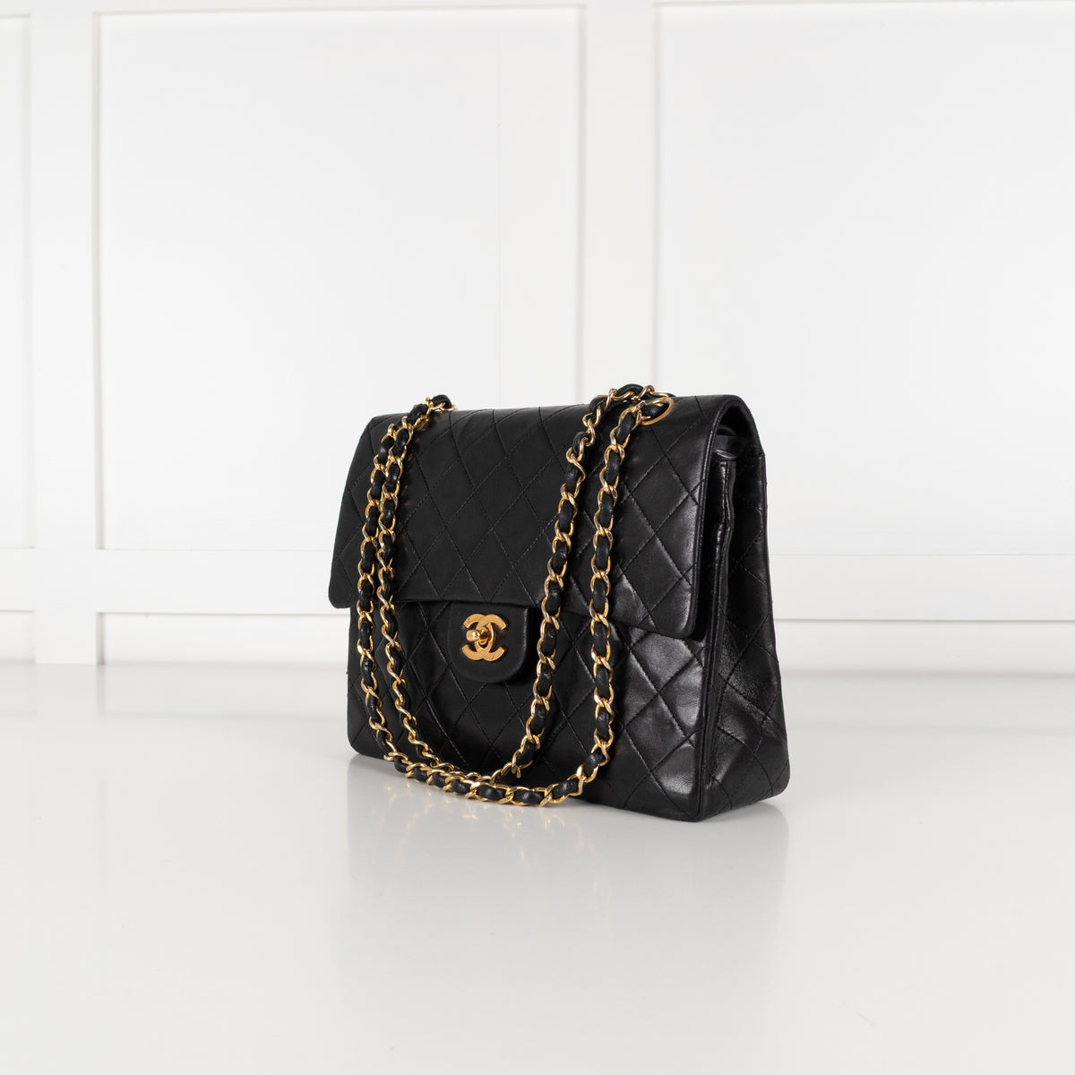 Chanel Black Lambskin Square Matelasse  Double Shoulder Bag