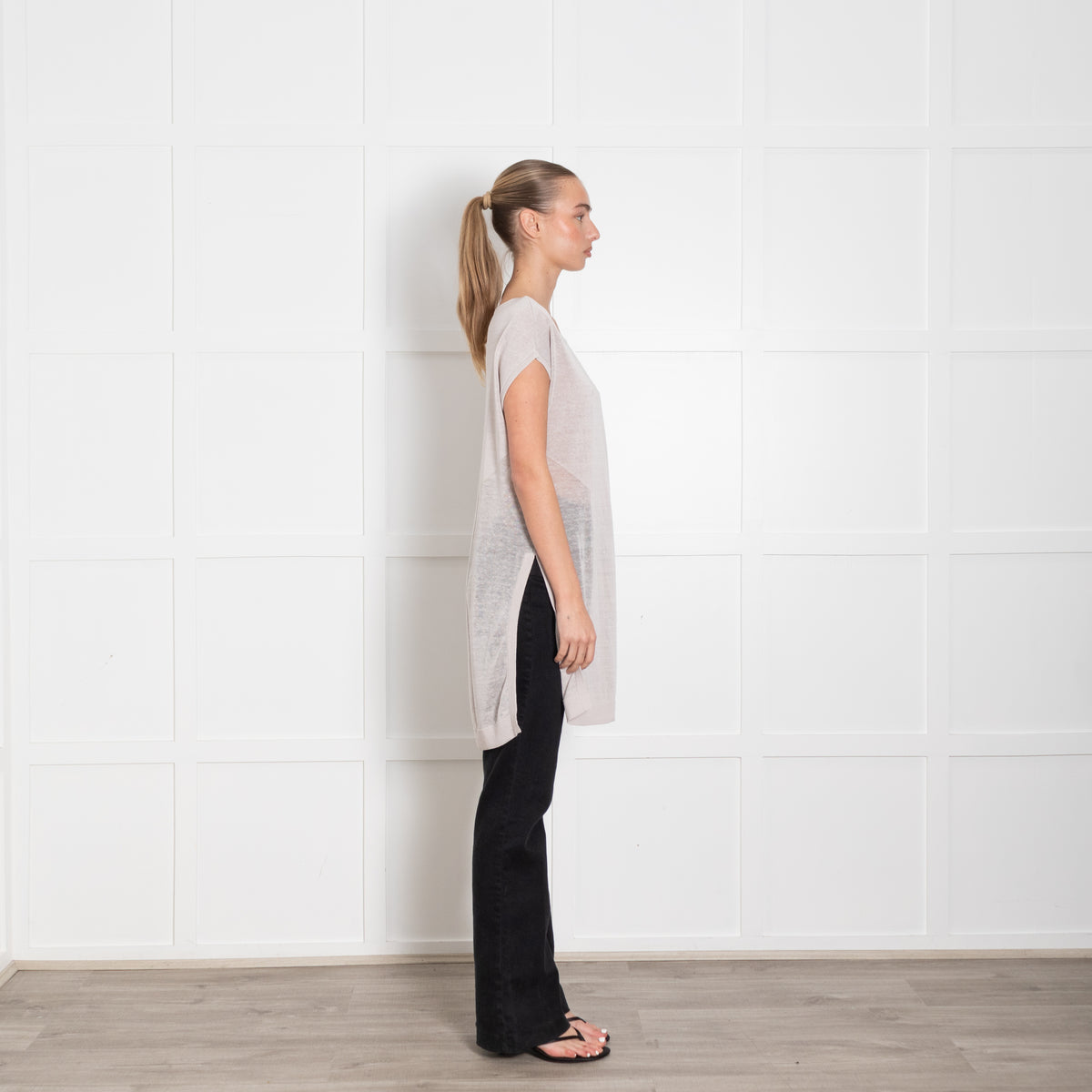 Duffy Light Beige Linen Blend Sleeveless Knitted Tunic