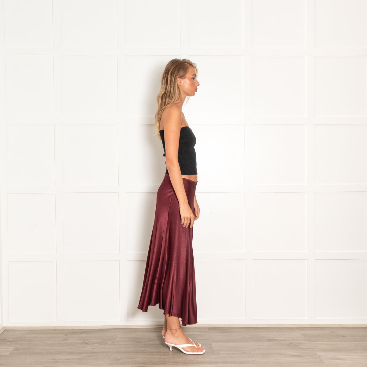 Samsoe Samsoe Burgundy Satin Midi Skirt