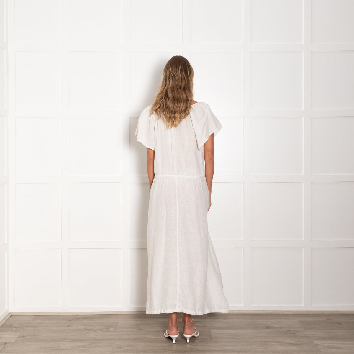Velvet by Graham & Spencer White Linen Relaxed Fit Drawstring Waist Maxi Dress