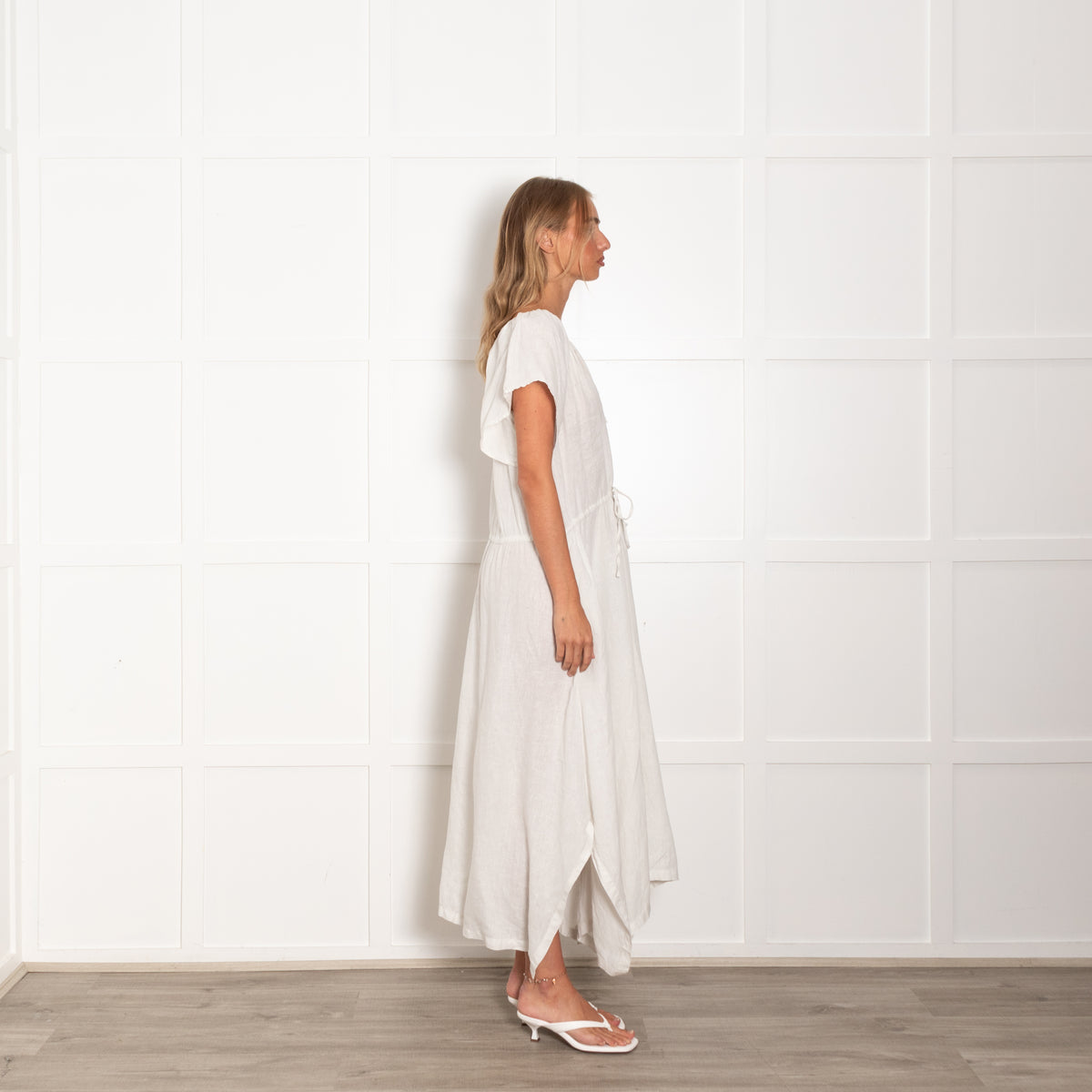 Velvet by Graham & Spencer White Linen Relaxed Fit Drawstring Waist Maxi Dress