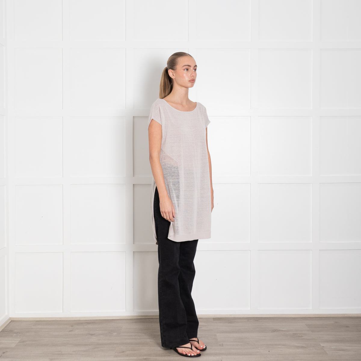 Duffy Light Beige Linen Blend Sleeveless Knitted Tunic