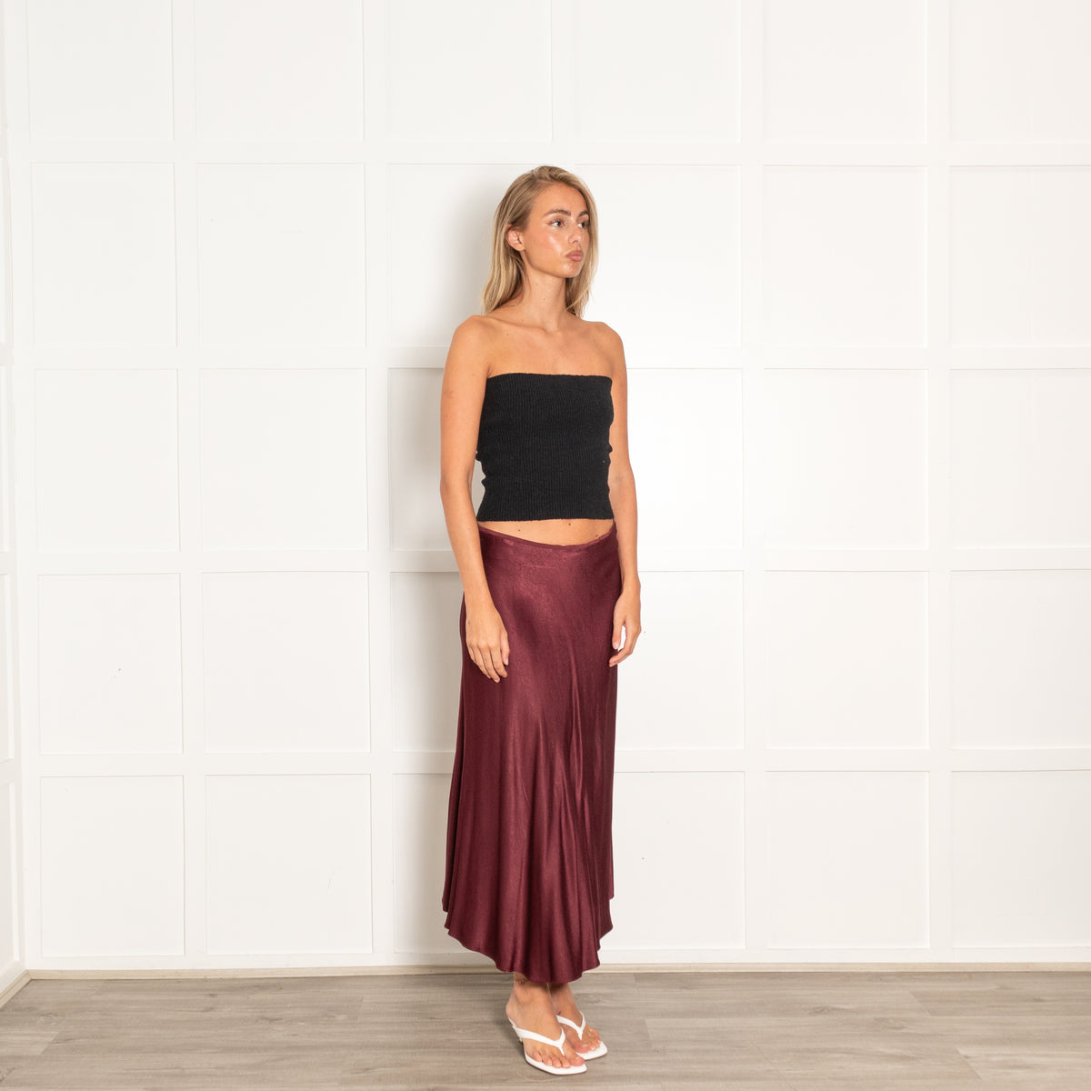 Samsoe Samsoe Burgundy Satin Midi Skirt
