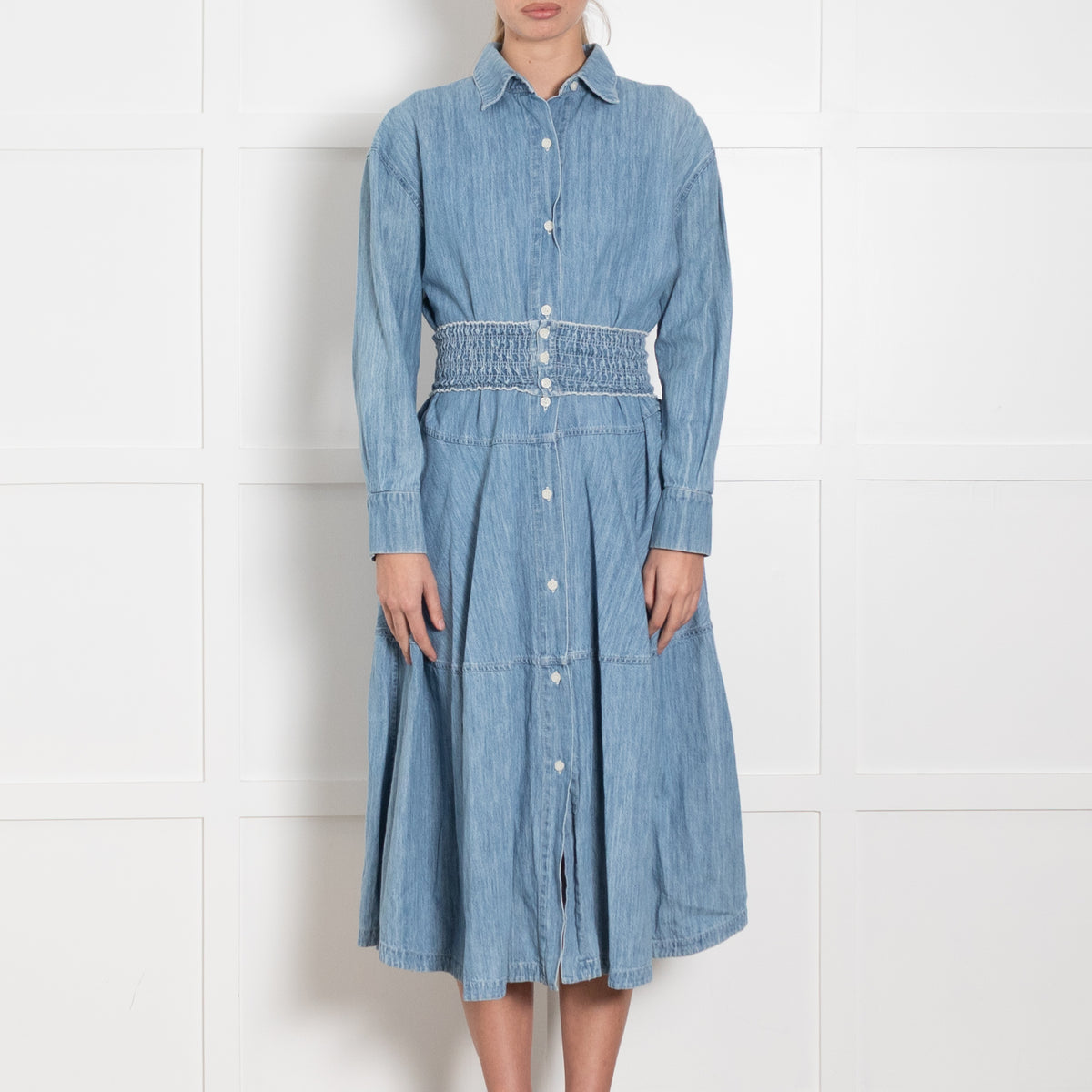 Marni Light Blue Denim Tiered Dress Plus Elasticated Belt