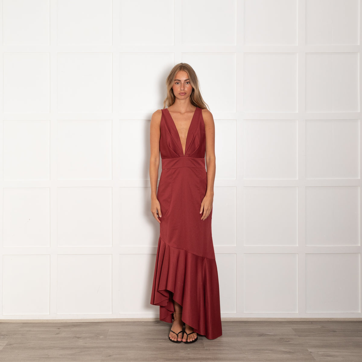 Sachin & Babi Dark Clay Ruffle Skirt Maxi Dress