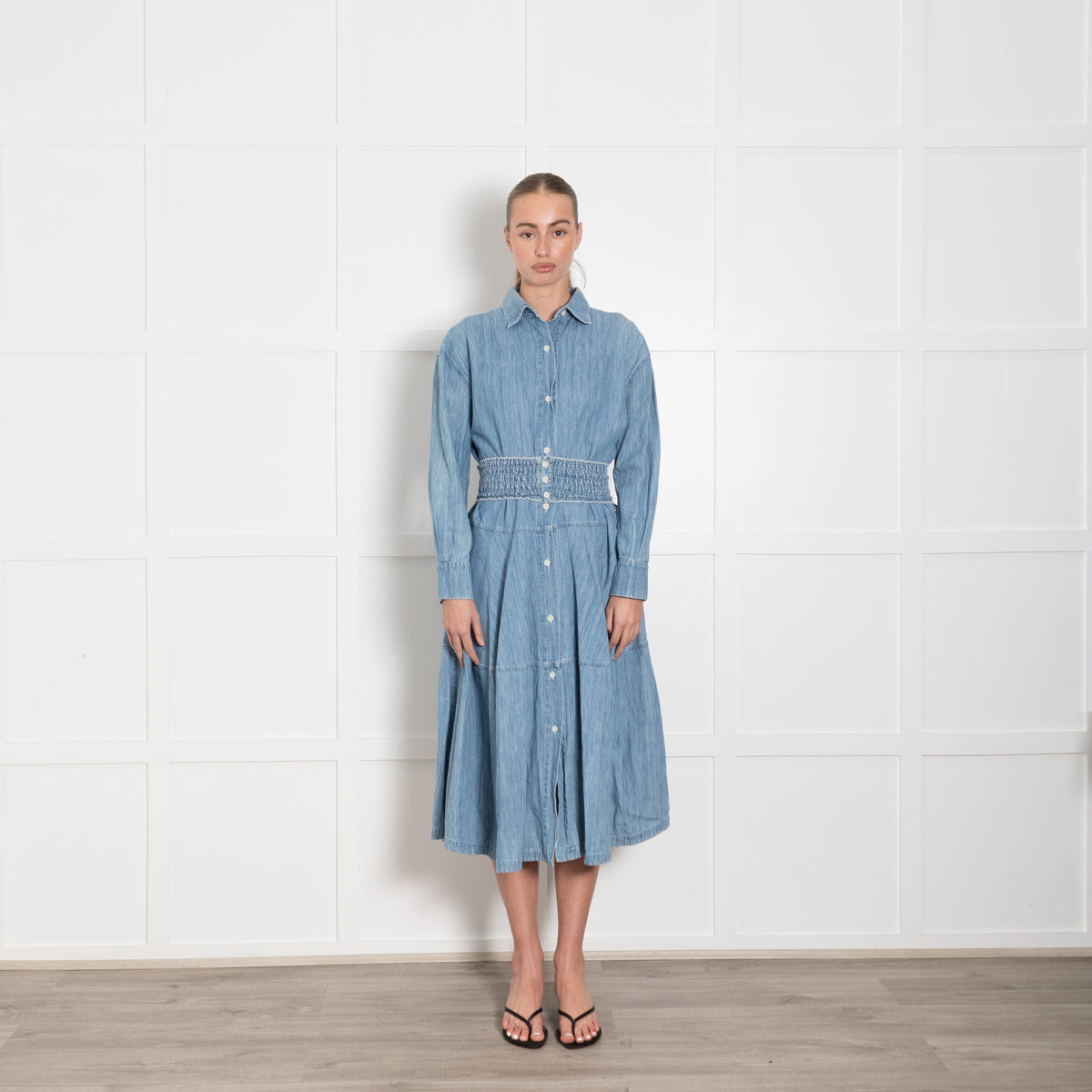 Marni Light Blue Denim Tiered Dress Plus Elasticated Belt