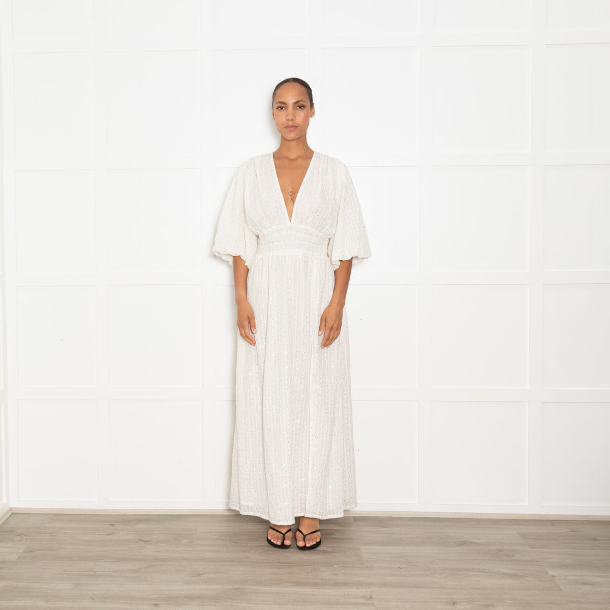 Sundress White Aurelie Tulum Maxi Dress With Gold Fleck UK 12/14