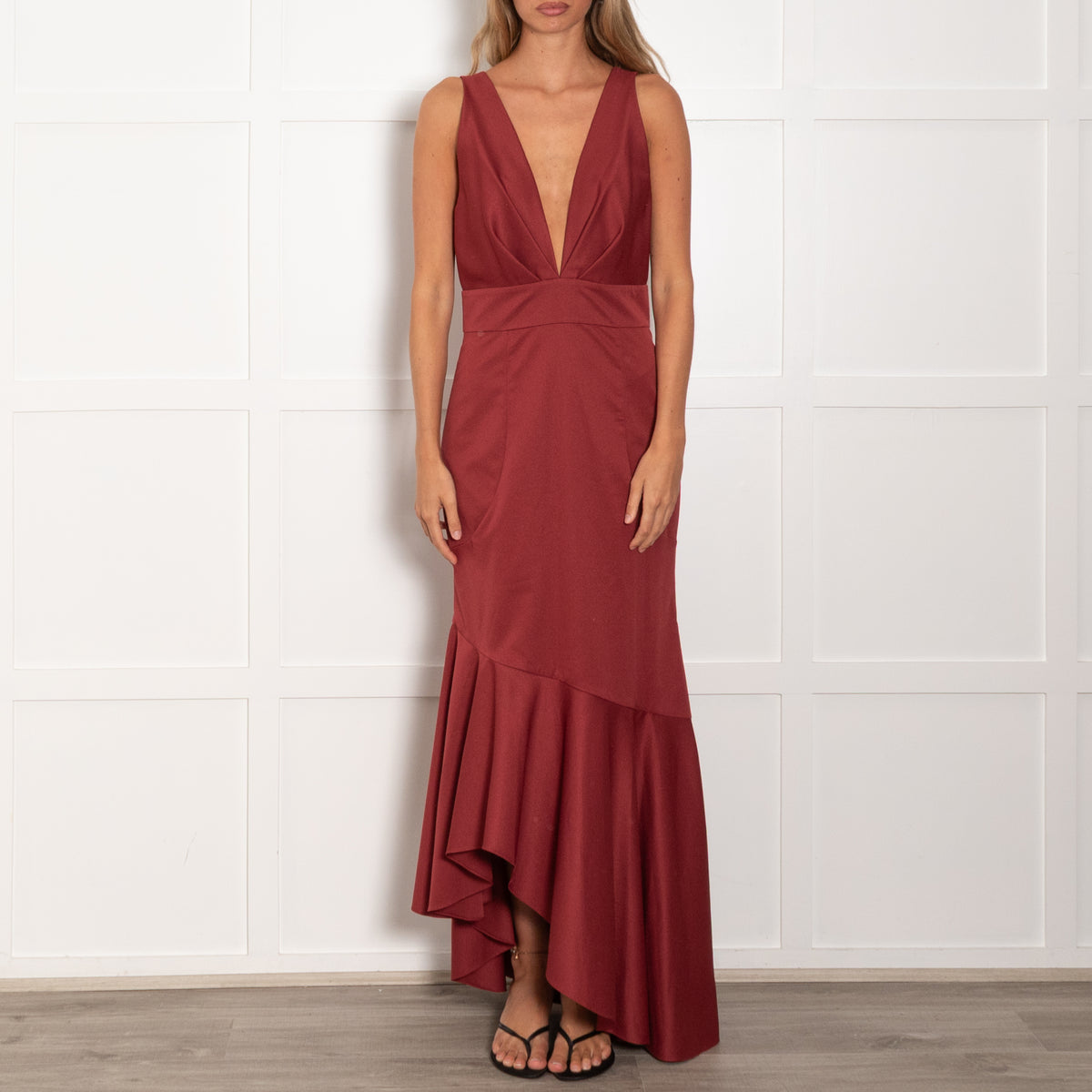 Sachin & Babi Dark Clay Ruffle Skirt Maxi Dress