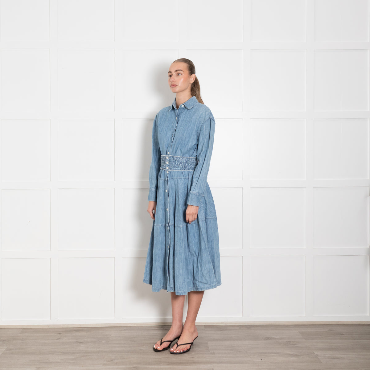 Marni Light Blue Denim Tiered Dress Plus Elasticated Belt
