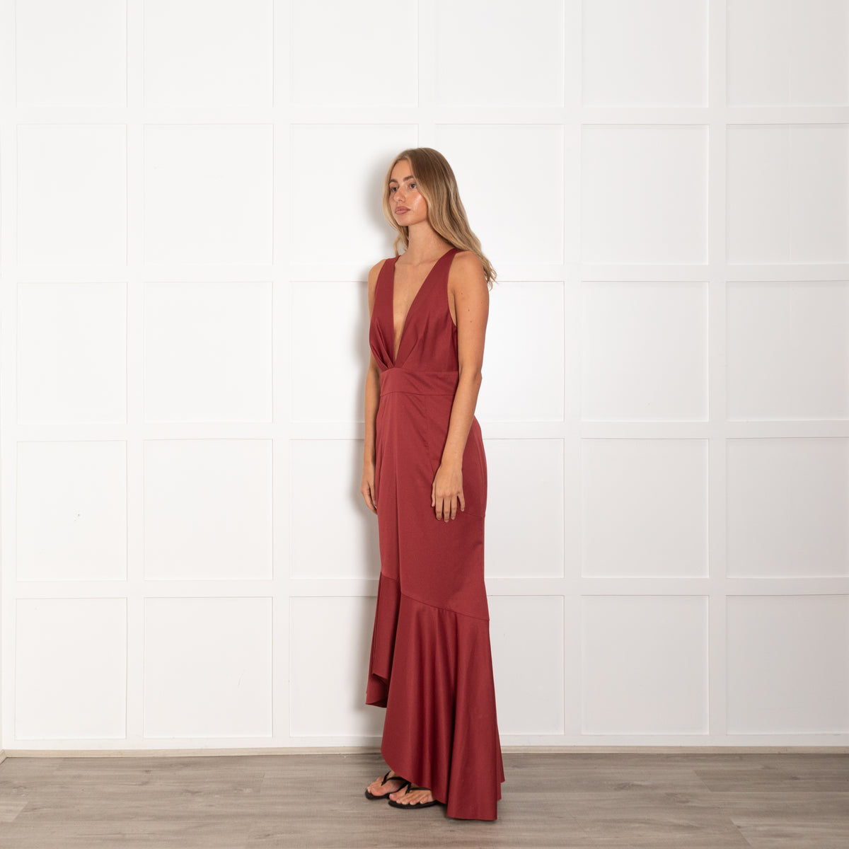 Sachin & Babi Dark Clay Ruffle Skirt Maxi Dress