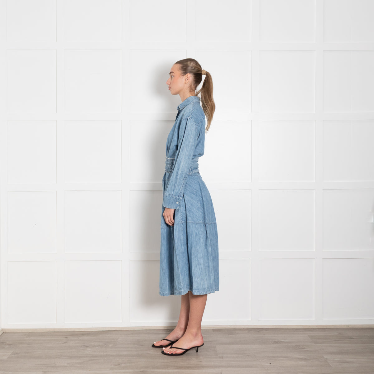 Marni Light Blue Denim Tiered Dress Plus Elasticated Belt