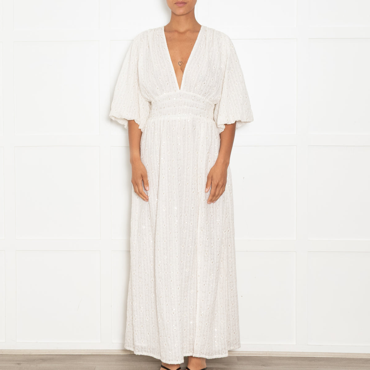 Sundress White Aurelie Tulum Maxi Dress With Gold Fleck UK 12/14