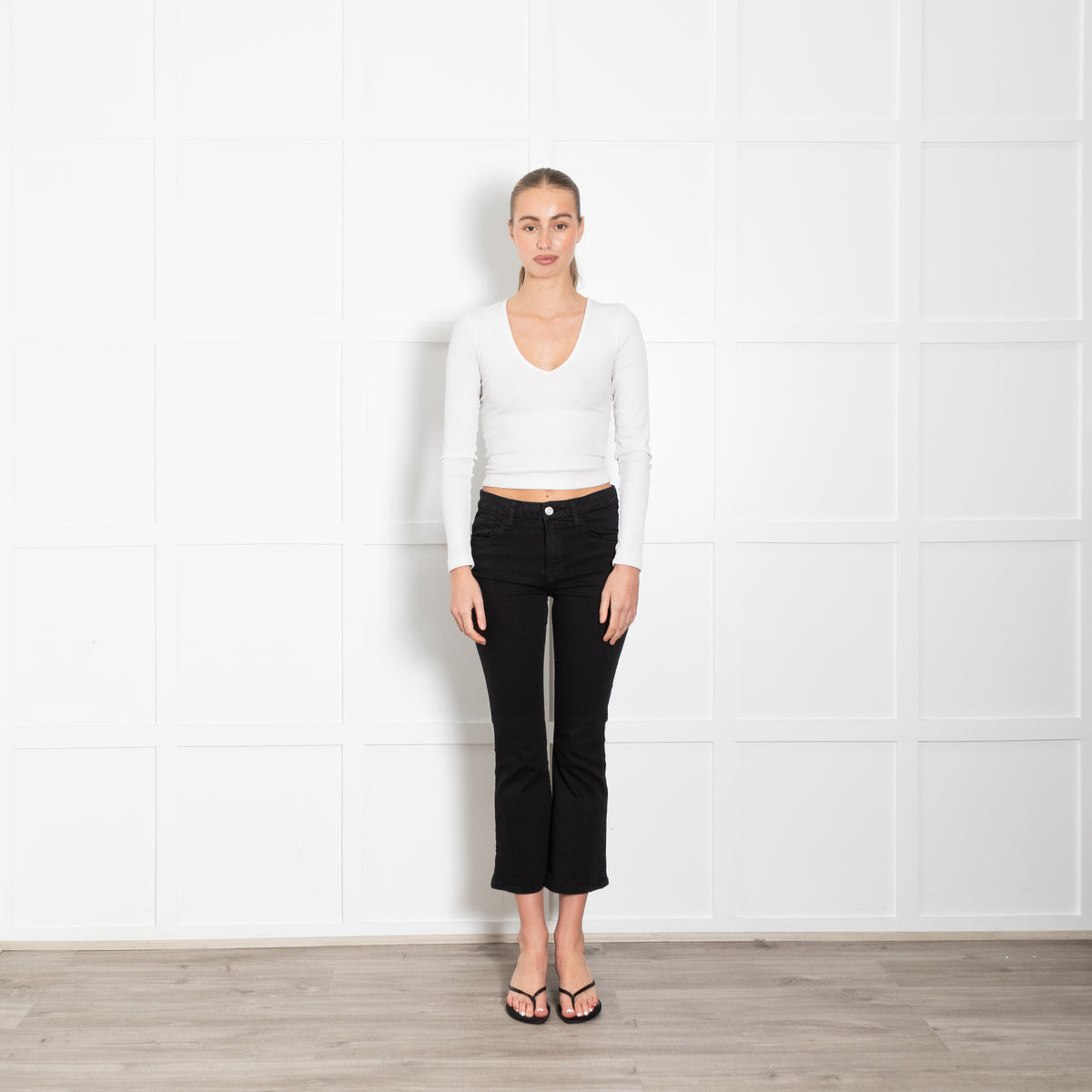 Frame Black Denim Le Crop Mini Boot Cut Jeans