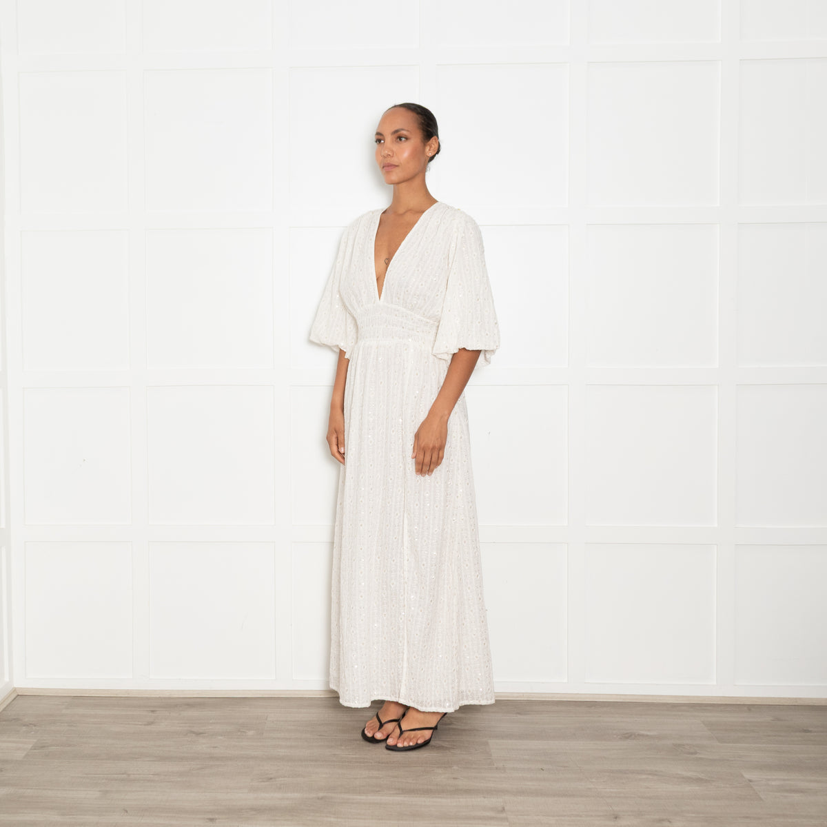 Sundress White Aurelie Tulum Maxi Dress With Gold Fleck UK 12/14