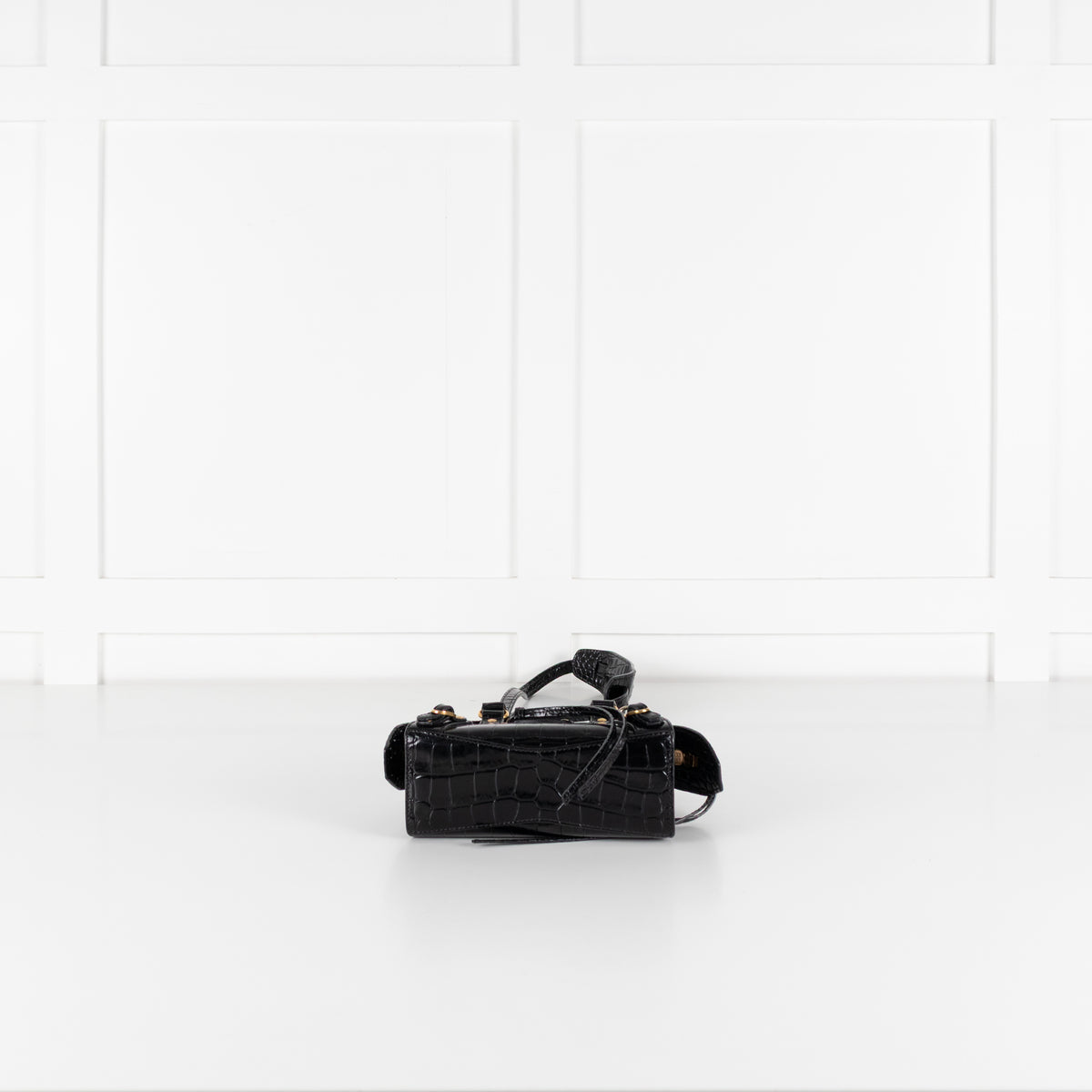 Balenciaga Black Croc Embossed Leather Nano Neo Cagole City Bag
