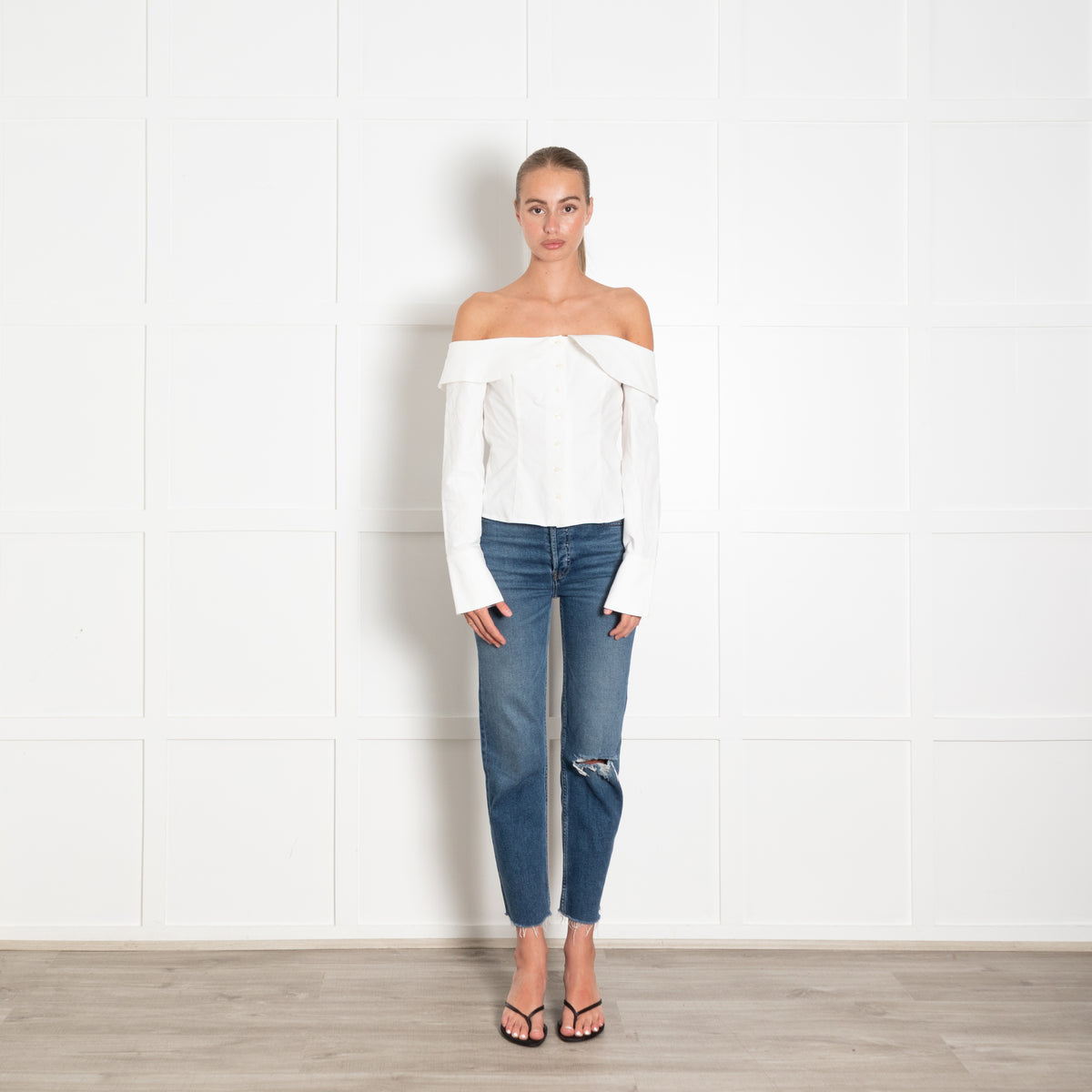 Meshki White Shrting Off Shoulder Top