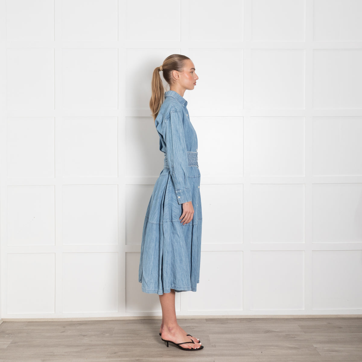 Marni Light Blue Denim Tiered Dress Plus Elasticated Belt