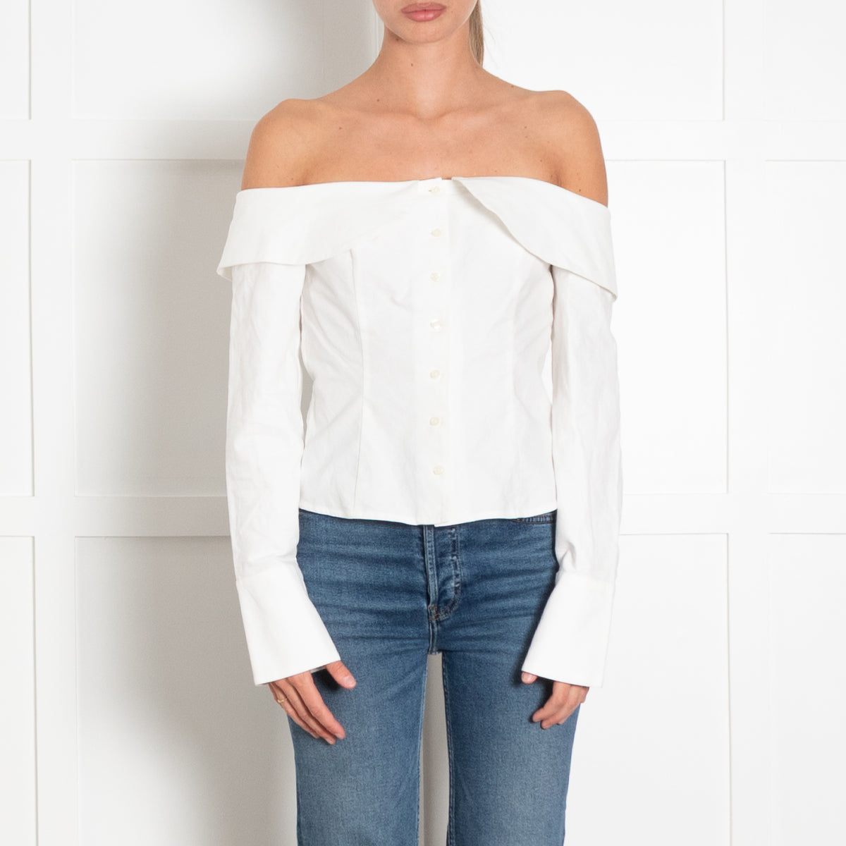 Meshki White Shrting Off Shoulder Top