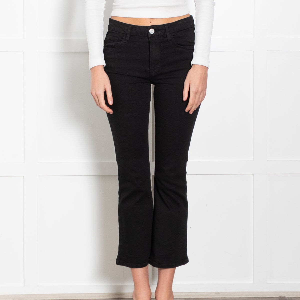 Frame Black Denim Le Crop Mini Boot Cut Jeans