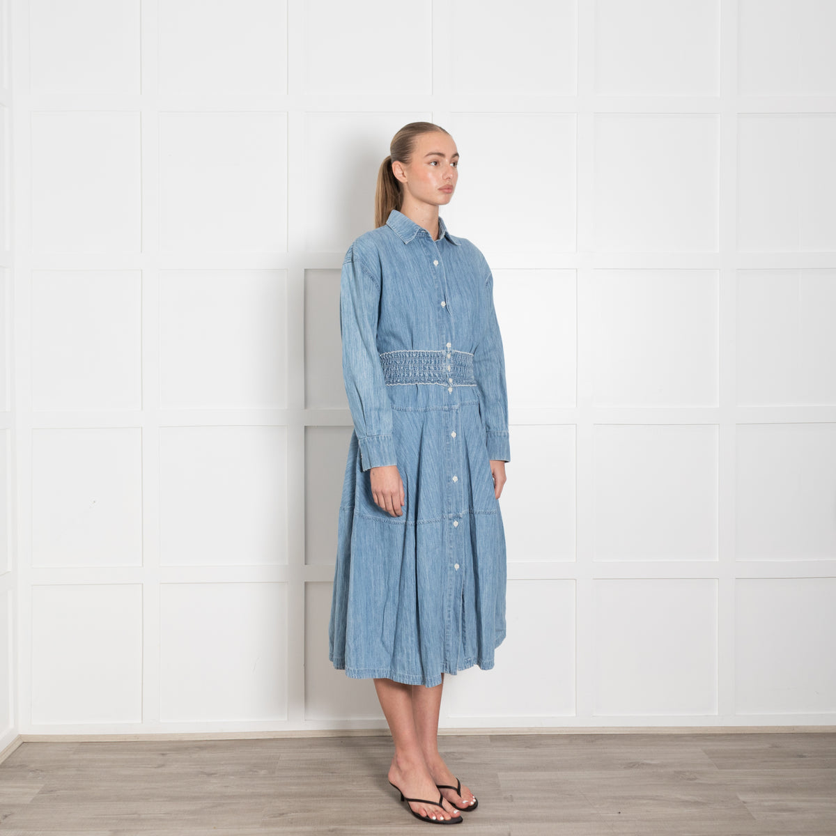 Marni Light Blue Denim Tiered Dress Plus Elasticated Belt