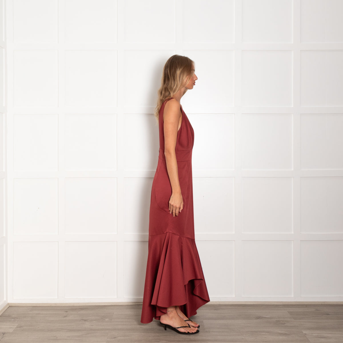 Sachin & Babi Dark Clay Ruffle Skirt Maxi Dress