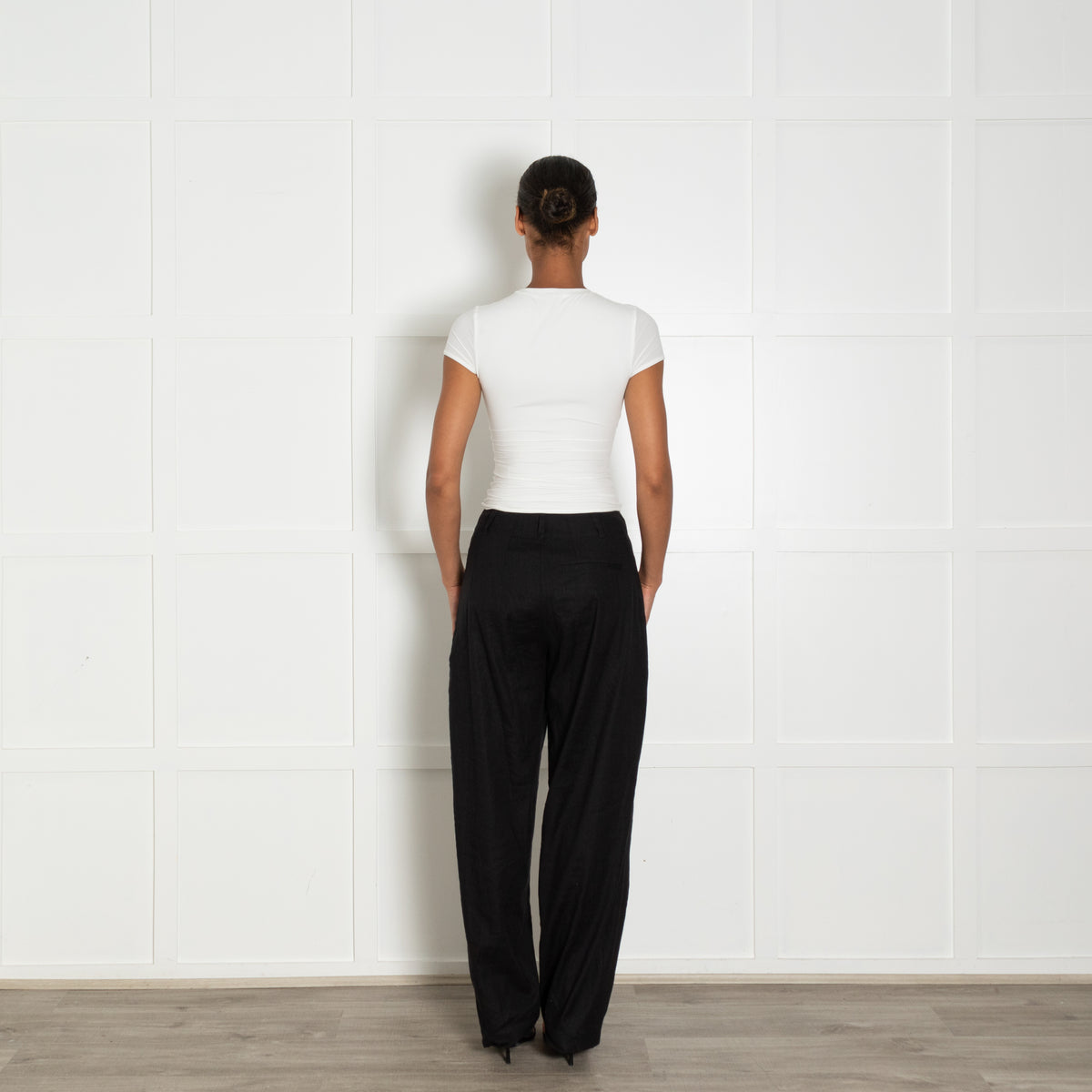 Rag & Bone Black Linen Pleated Wide Leg Trousers With Pockets