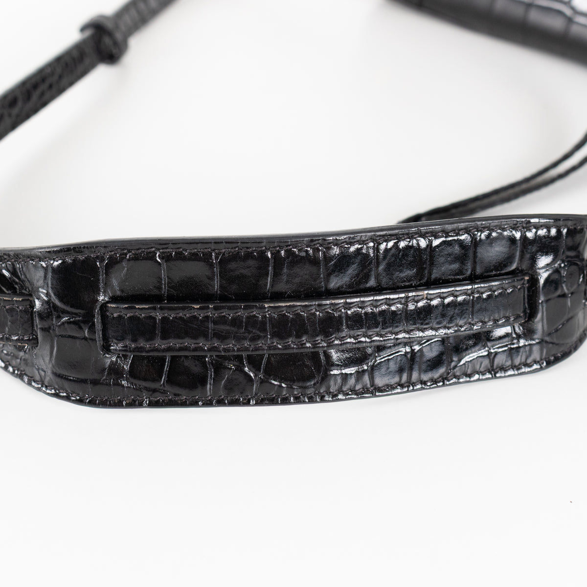 Balenciaga Black Croc Embossed Leather Nano Neo Cagole City Bag