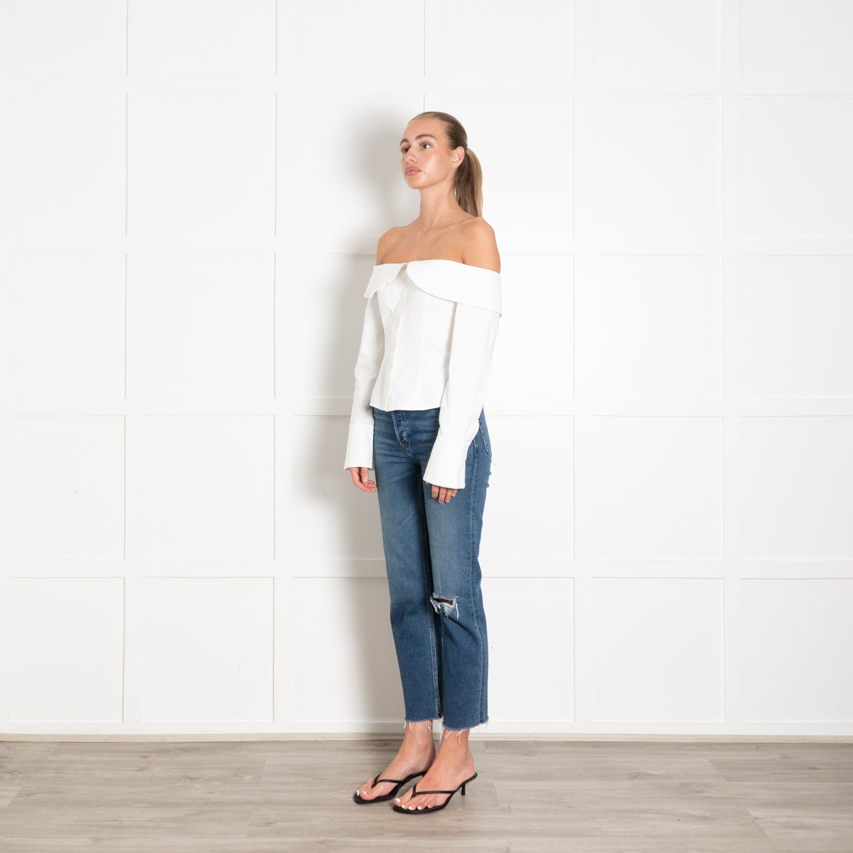 Meshki White Shrting Off Shoulder Top