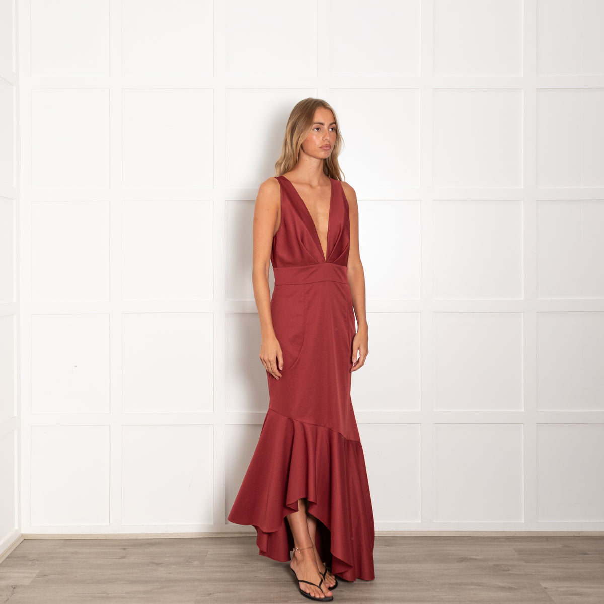 Sachin & Babi Dark Clay Ruffle Skirt Maxi Dress
