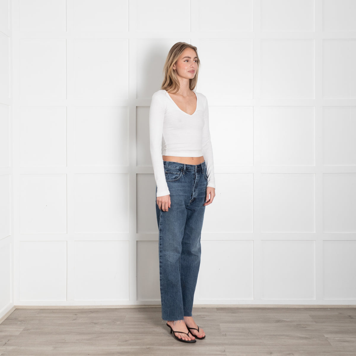 Agolde Blue Raw Edges Straight Leg Jeans