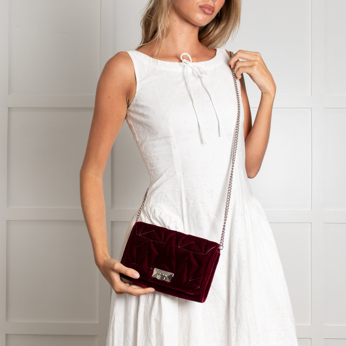 Jimmy Choo Burgundy Velvet Fold Over Clutch