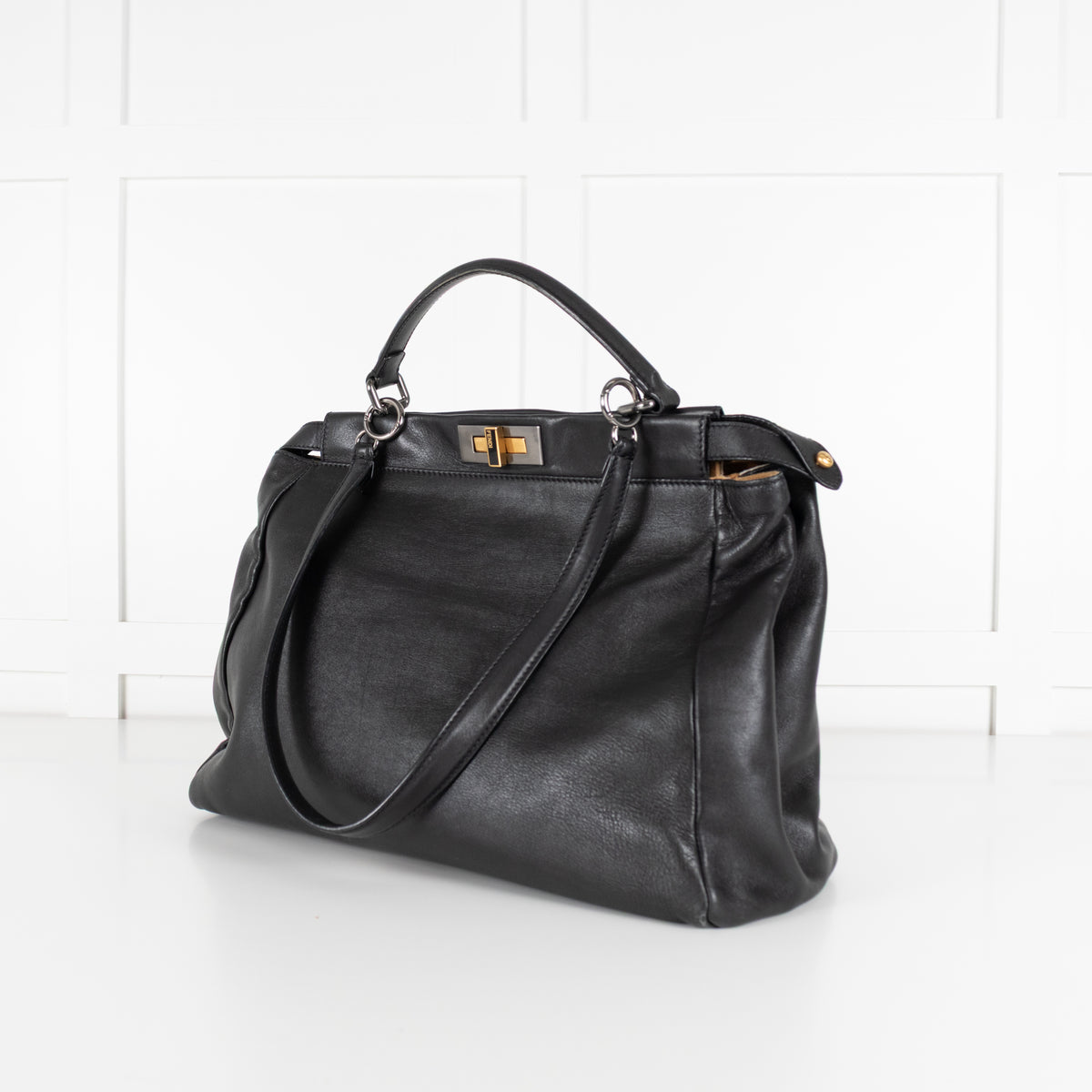 Fendi Vintage Peekaboo Large Leather & Cowhide 2 Way Handbag
