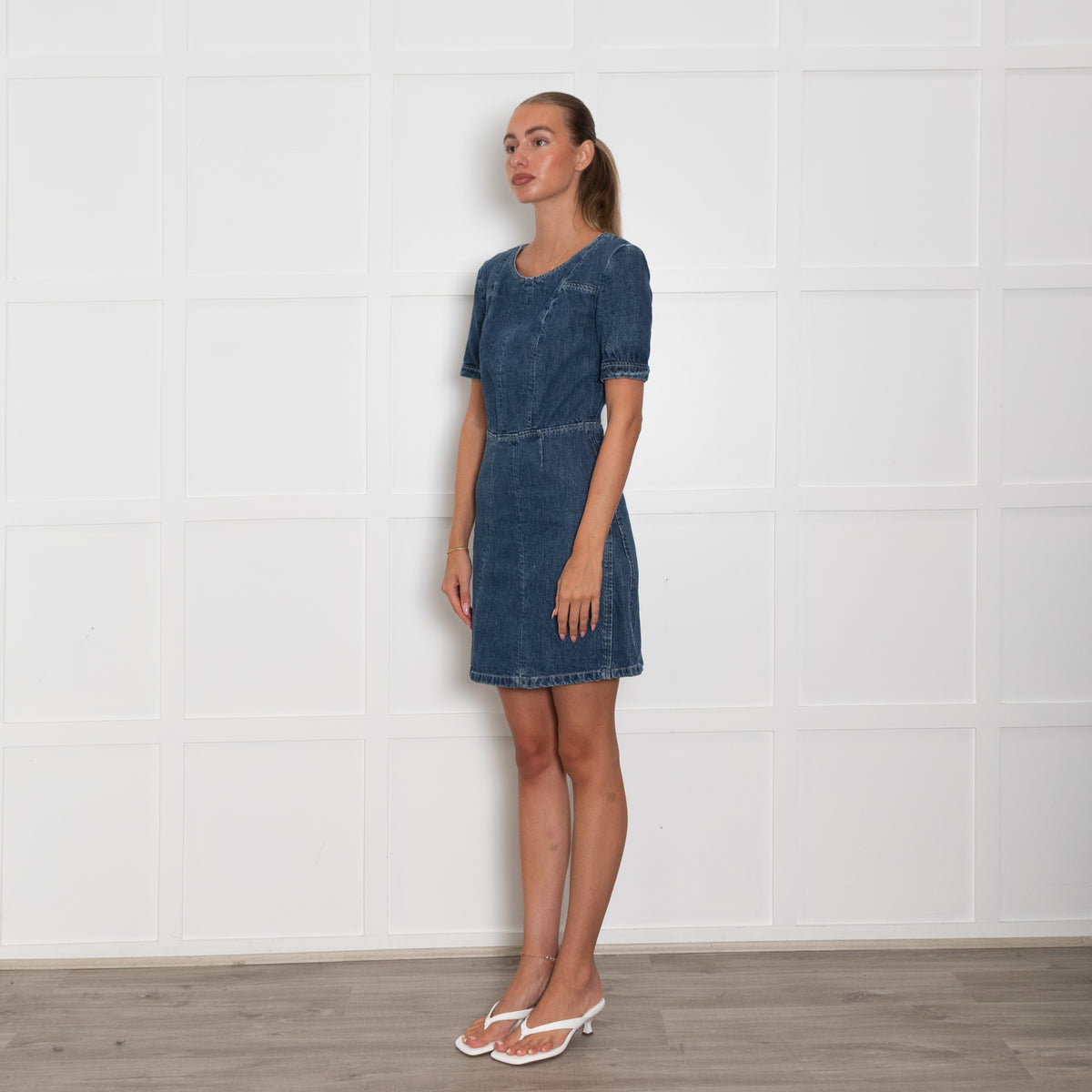 Chloe Blue Denim Short Sleeve Mini Dress UK 8