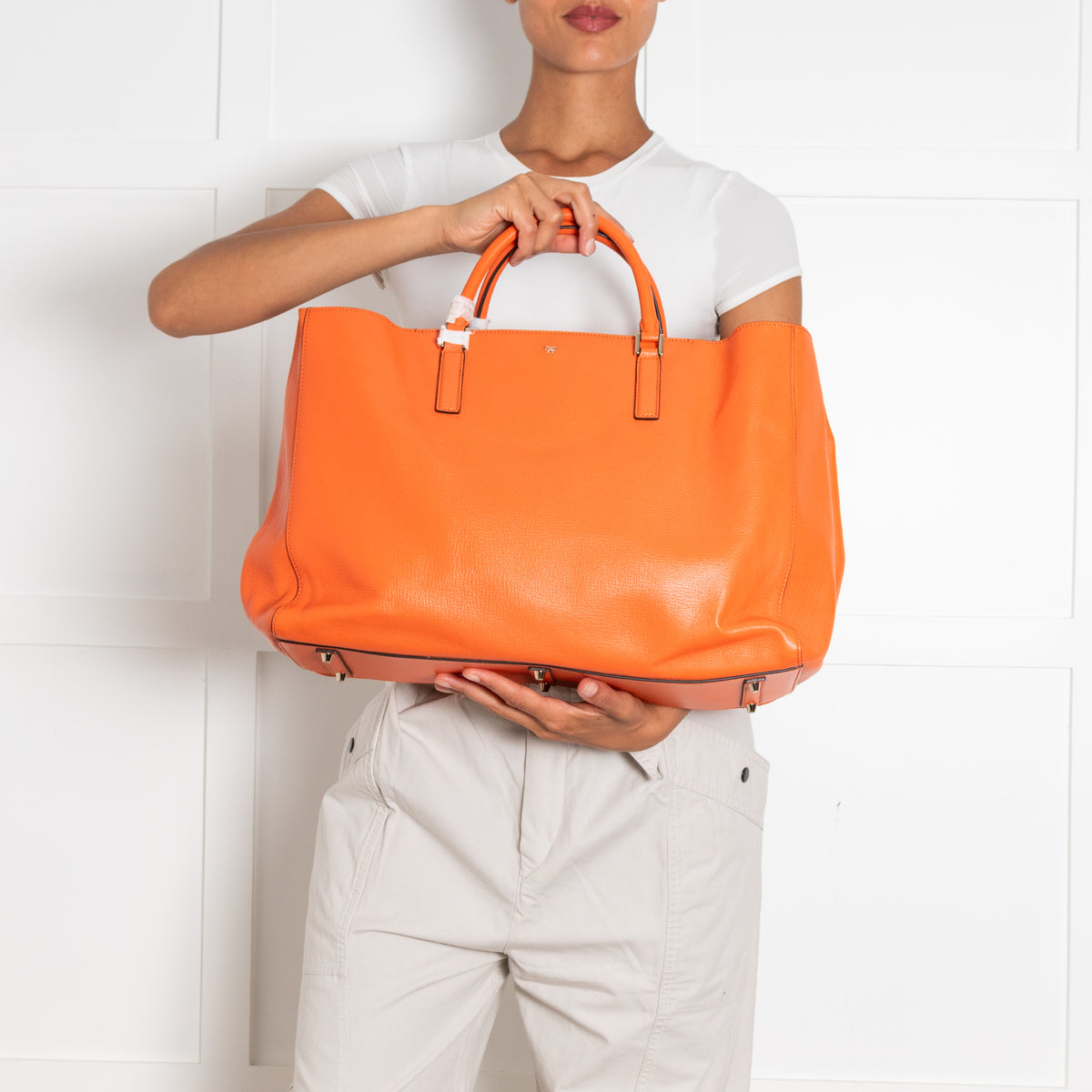 Anya Hindmarch Orange Grained Leather Tote Bag