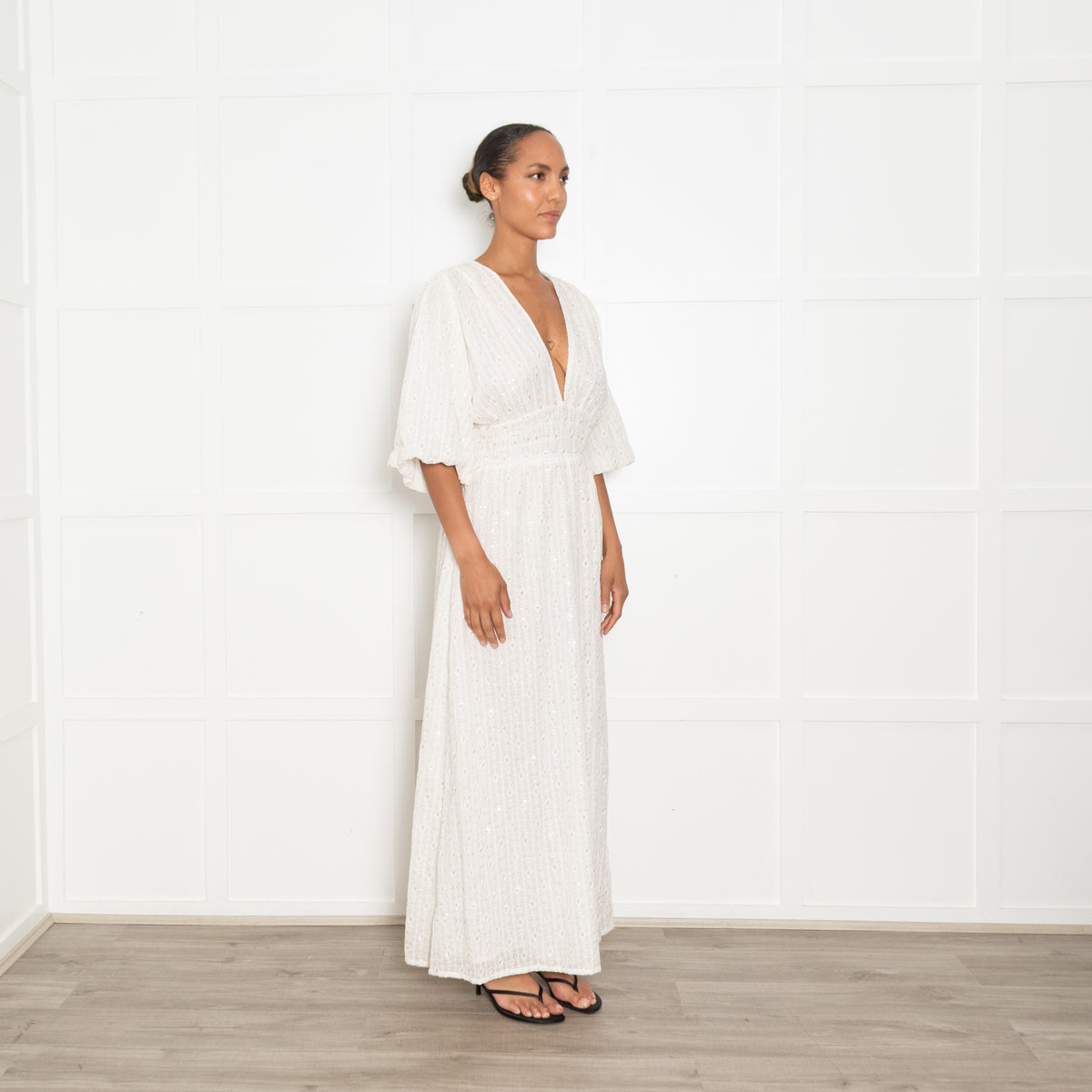 Sundress White Aurelie Tulum Maxi Dress With Gold Fleck UK 12/14