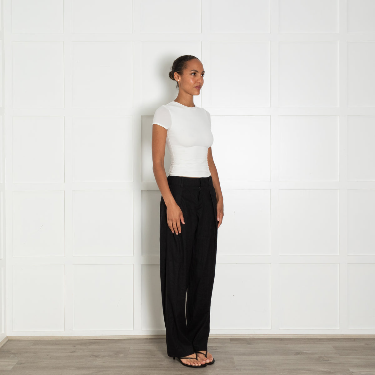 Rag & Bone Black Linen Pleated Wide Leg Trousers With Pockets