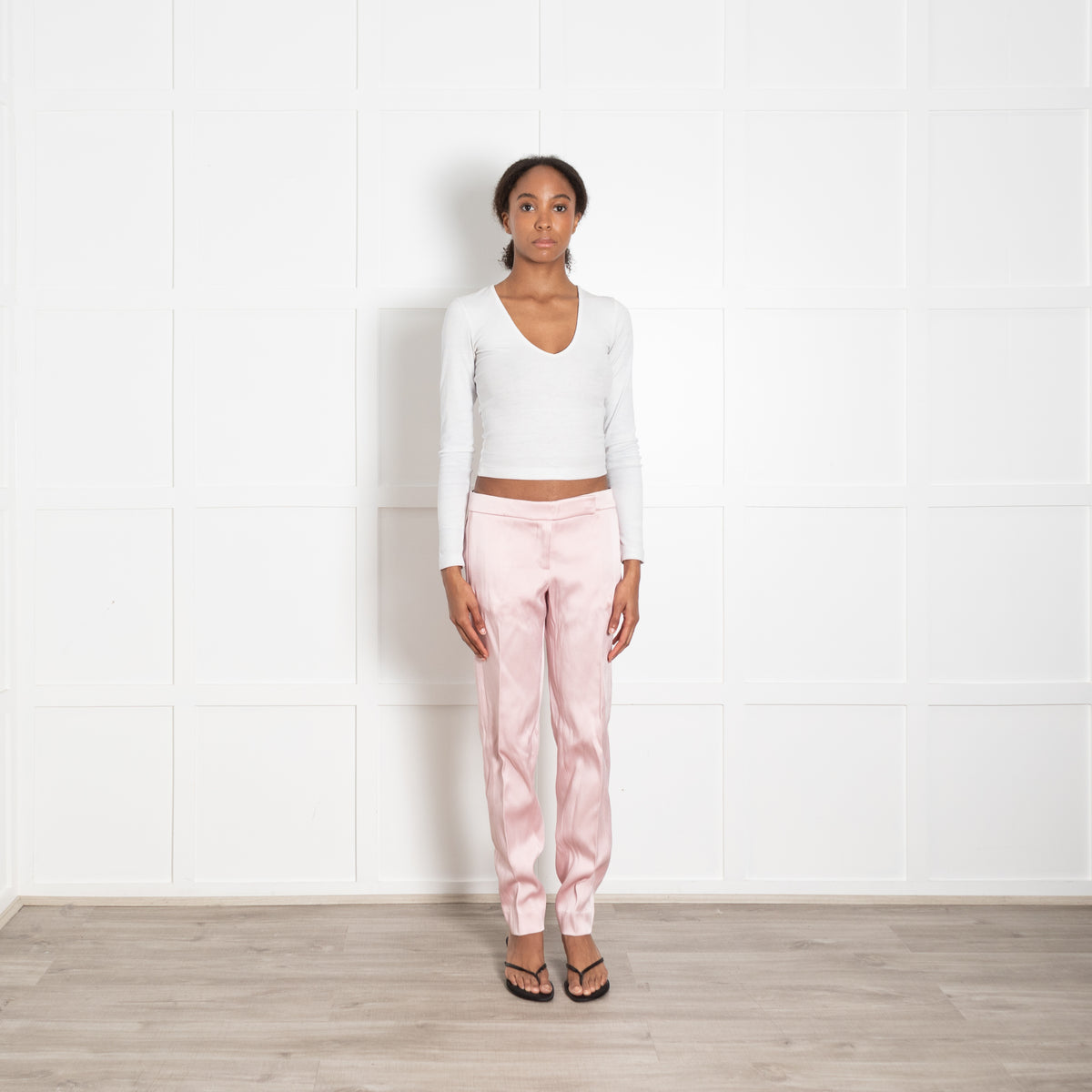 Amanda Wakeley Pale Pink Satin Narrow Leg Trousers