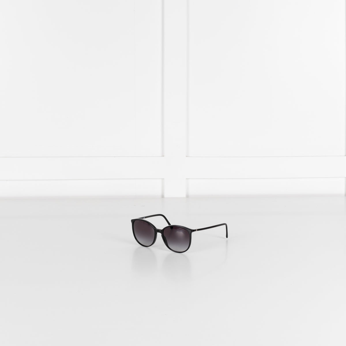 Chanel Black Rounded Sunglasses with Narrow Arms