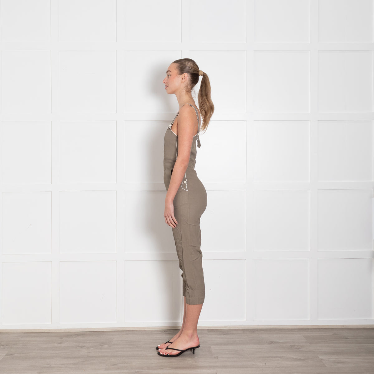 Rag & Bone Khaki Green White Trim Cropped Leg Jumpsuit