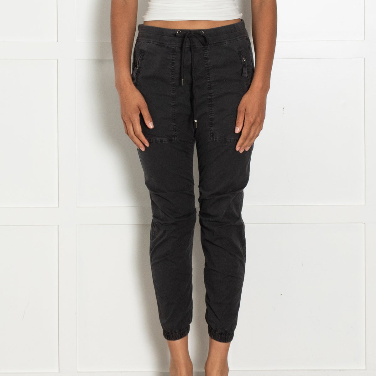 James Perse Navy Grey Cargo Style Cuffed Trousers With Drawstring Waist